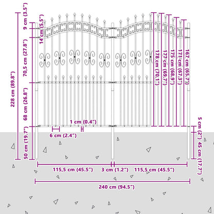 Gartenzaun Grau 240 x 228 cm Pulverbeschichteter Stahl
