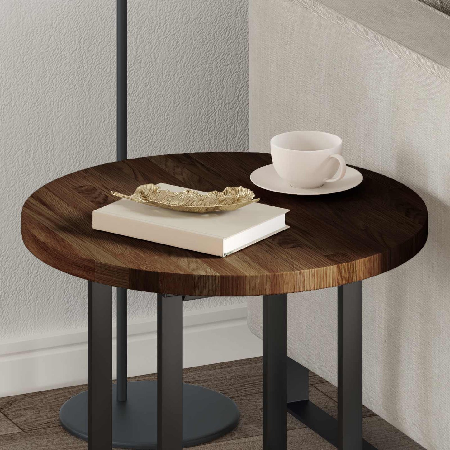 Tischplatte Dunkelbraun Ø 50 x 2,5 cm Massivholz Eiche