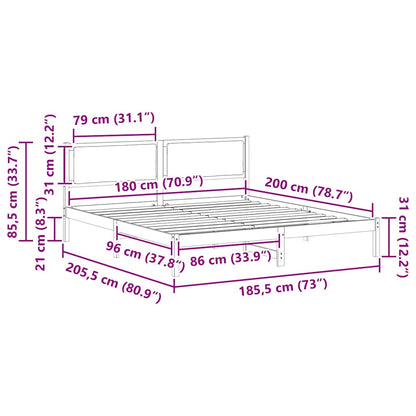 Bettrahmen Dunkelgrau 180 x 200 cm Massives Kiefernholz