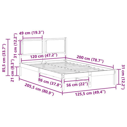Bettrahmen Schwarz 120 x 200 cm Massives Kiefernholz