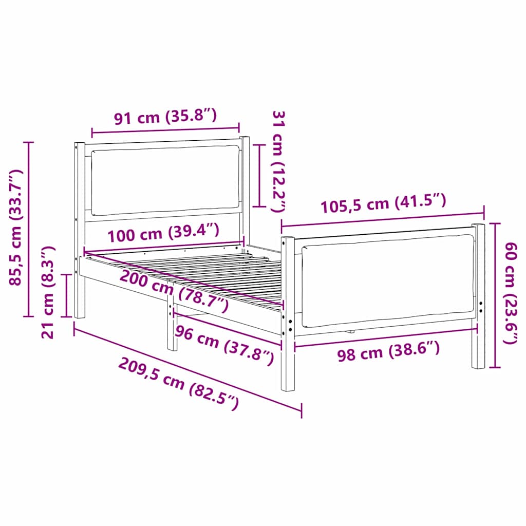 Bettrahmen mit Kopfteil Schwarz 100 x 200 cm Stoff
