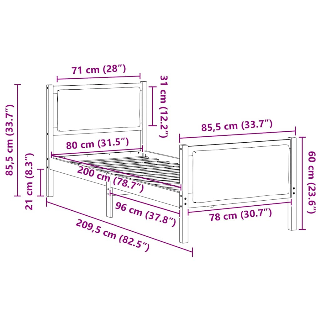 Bettrahmen mit Kopfteil Taupe 80 x 200 cm Stoff