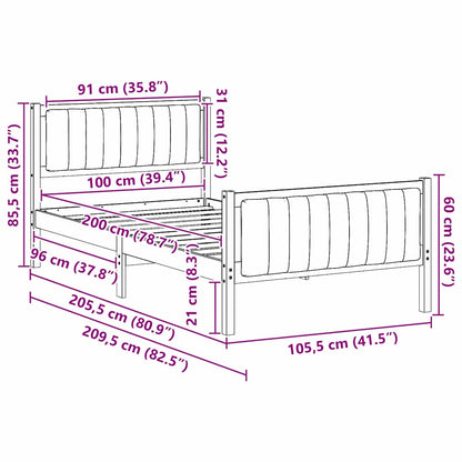 Bettgestell Weiß und Hellgrau 100 x 200 cm Massivholz Kiefer