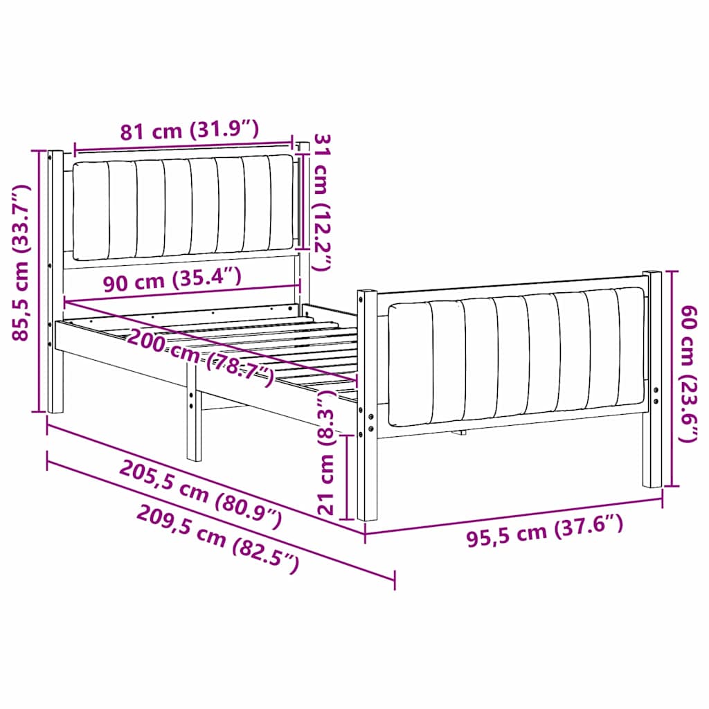 Bettgestell Weiß und Hellgrau 90 x 200 cm Massivholz Kiefer