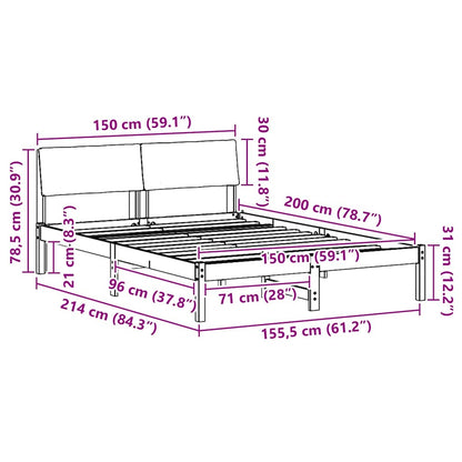 Bettgestell Braun und hellgrau 150 x 200 cm Massivholz Kiefer