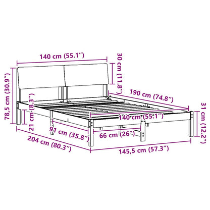 Bettgestell Braun und hellgrau 140 x 190 cm Massivholz Kiefer
