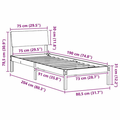 Bettgestell Braun und hellgrau 75 x 190 cm Massivholz Kiefer