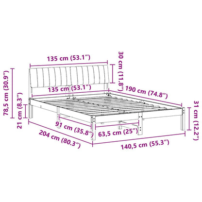 Bettgestell Braun und hellgrau 135 x 190 cm Massivholz Kiefer