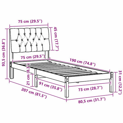 Bettgestell mit gepolstertem Kopfteil Braun 75 x 190 cm