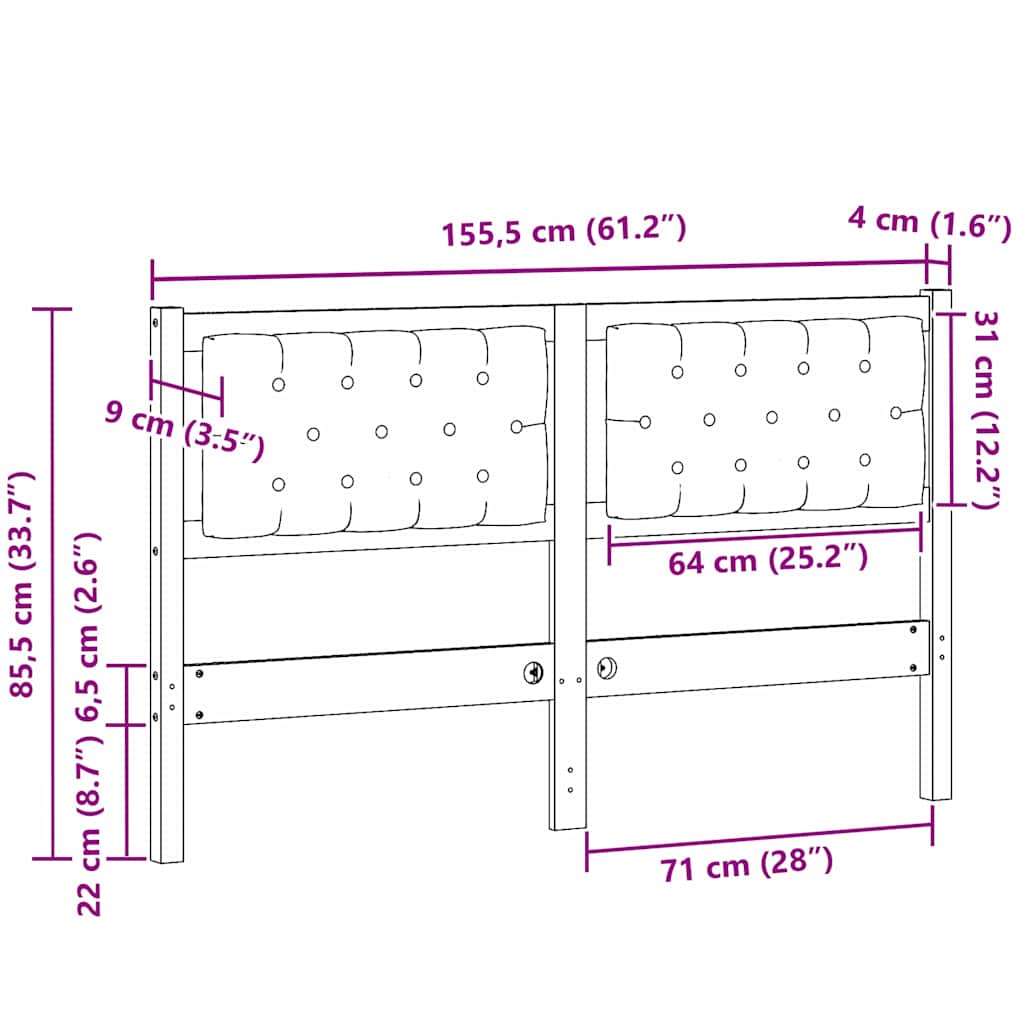 Kopfteil Sonstiges Braun und hellgrau 150 cm Massivholz Kiefer