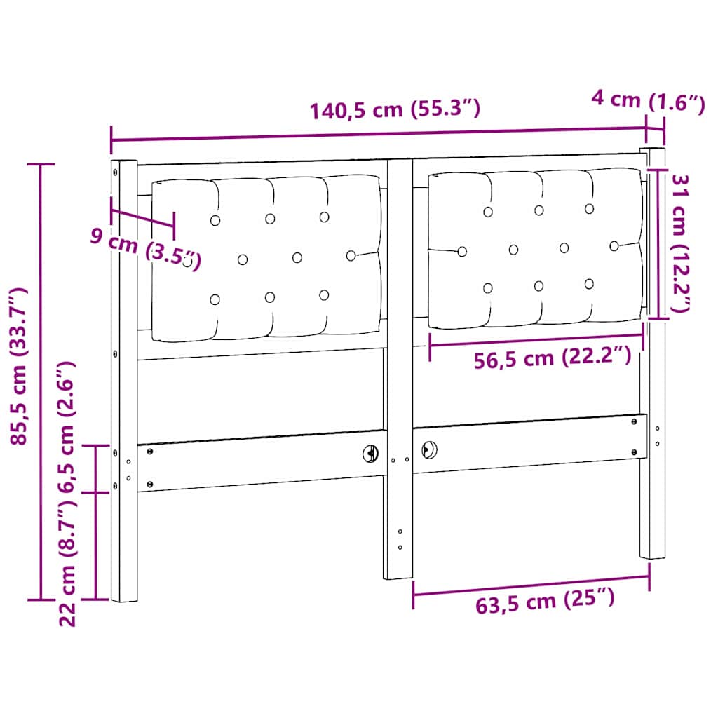Kopfteil Sonstiges Braun und hellgrau 135 cm Massivholz Kiefer