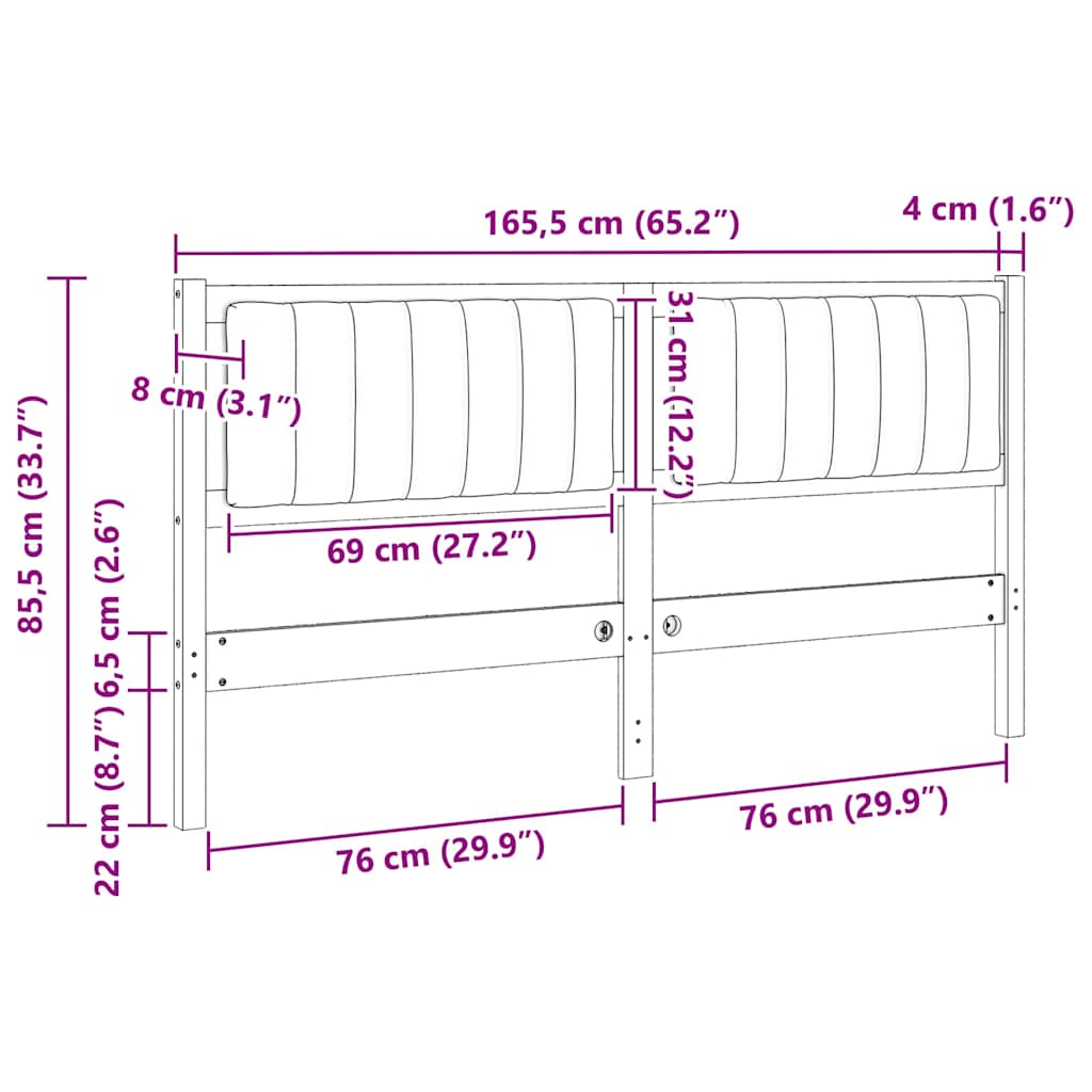 Gepolstertes Kopfteil Braun 160 cm Massives Kiefernholz