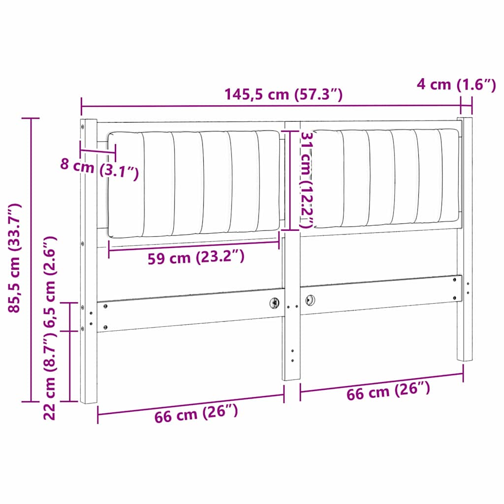 Gepolstertes Kopfteil Weiß 140 cm Massives Kiefernholz