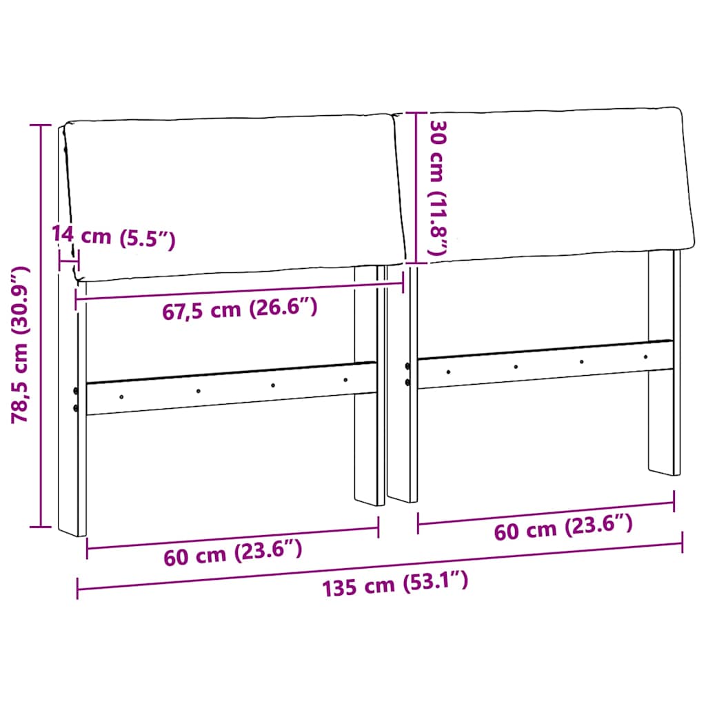 Gepolstertes Kopfteil Schwarz 135 cm Massives Kiefernholz