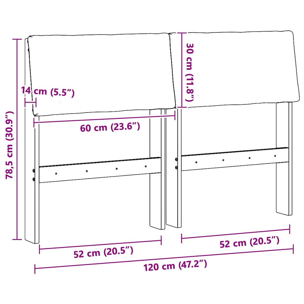 Gepolstertes Kopfteil Schwarz 120 cm Massives Kiefernholz