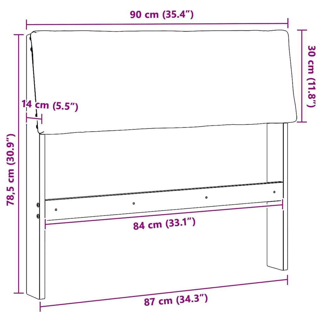 Gepolstertes Kopfteil Hellgrau 90 cm Massives Kiefernholz