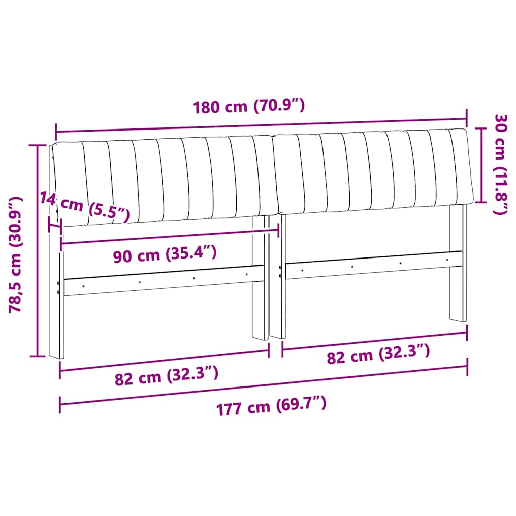 Gepolstertes Kopfteil Schwarz 180 cm Massives Kiefernholz