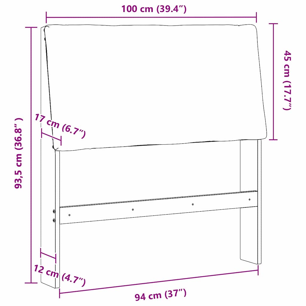 Gepolstertes Kopfteil Schwarz 100 cm Massives Kiefernholz