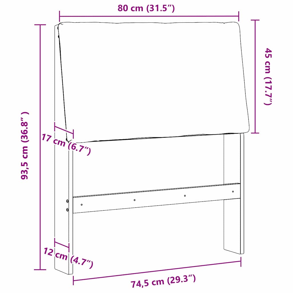 Gepolstertes Kopfteil Hellgrau 80 cm Massives Kiefernholz