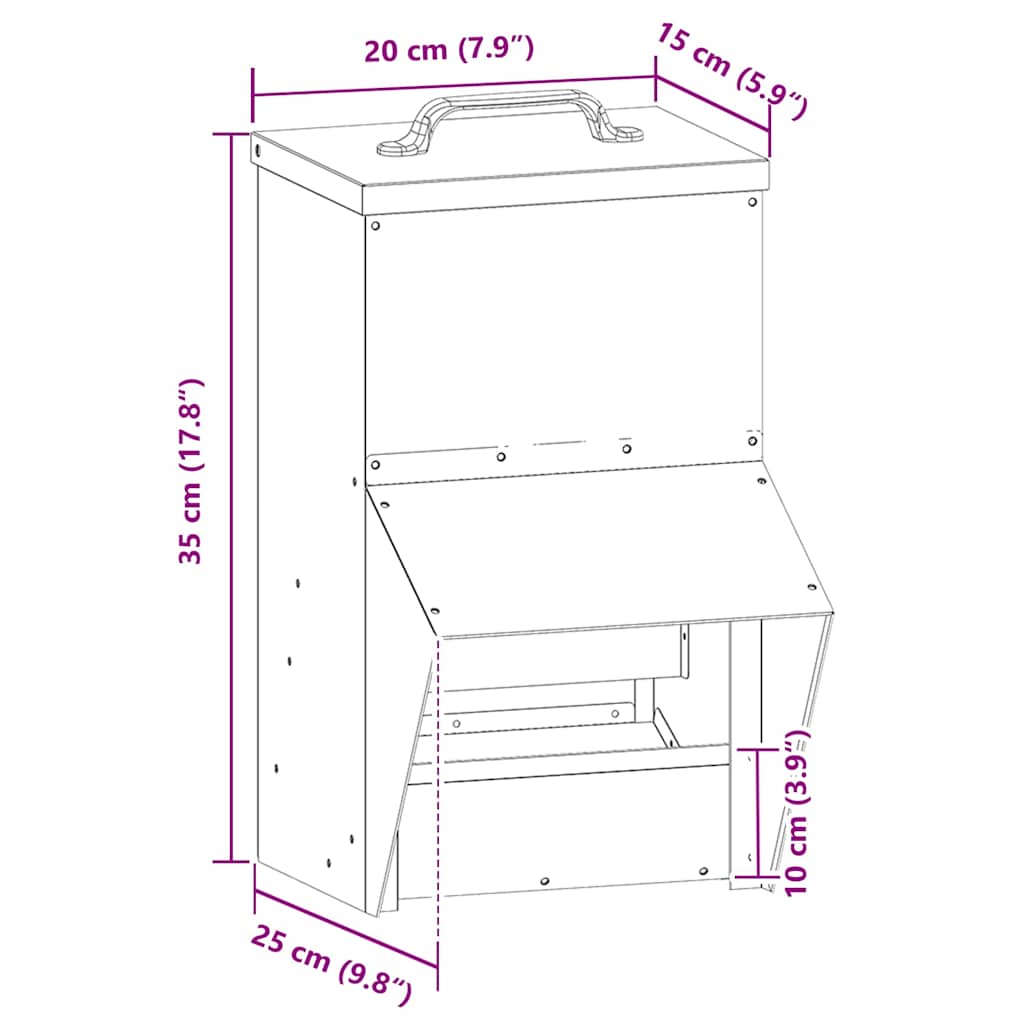 Hühnerfütterer Olive Grün 20 x 25 x 35 cm Kaltgewalzter Stahl