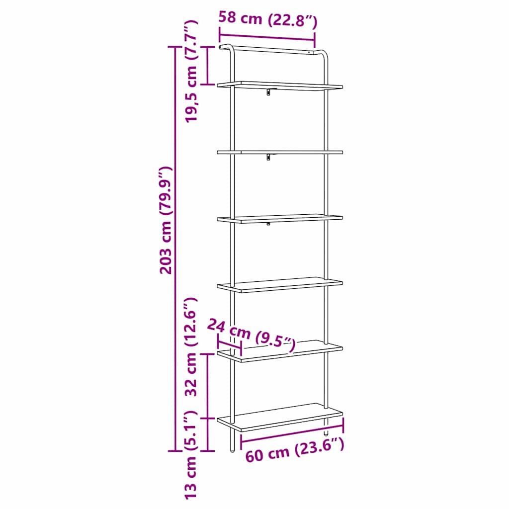 Bücherregal Graues Sonoma 60 x 24 x 203 cm Holzwerkstoff