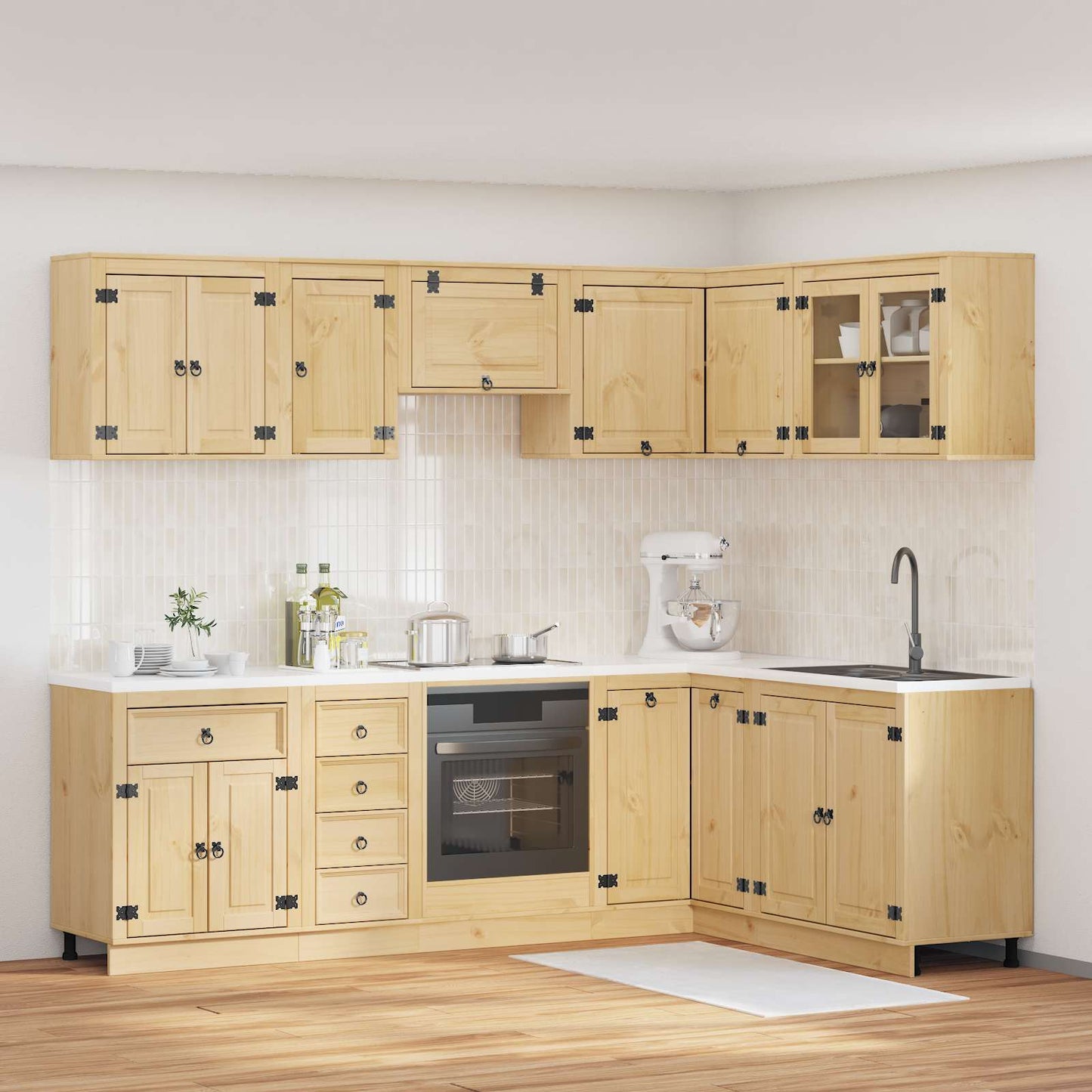 Schrank mit Regal SKI 10 pcs Honigbraun Massives Kiefernholz