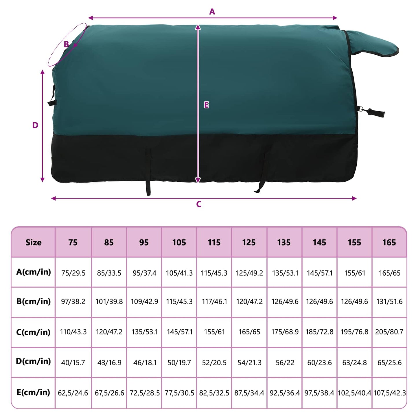 Pferdedecke Dunkelgrün und Schwarz 105 cm Polyester