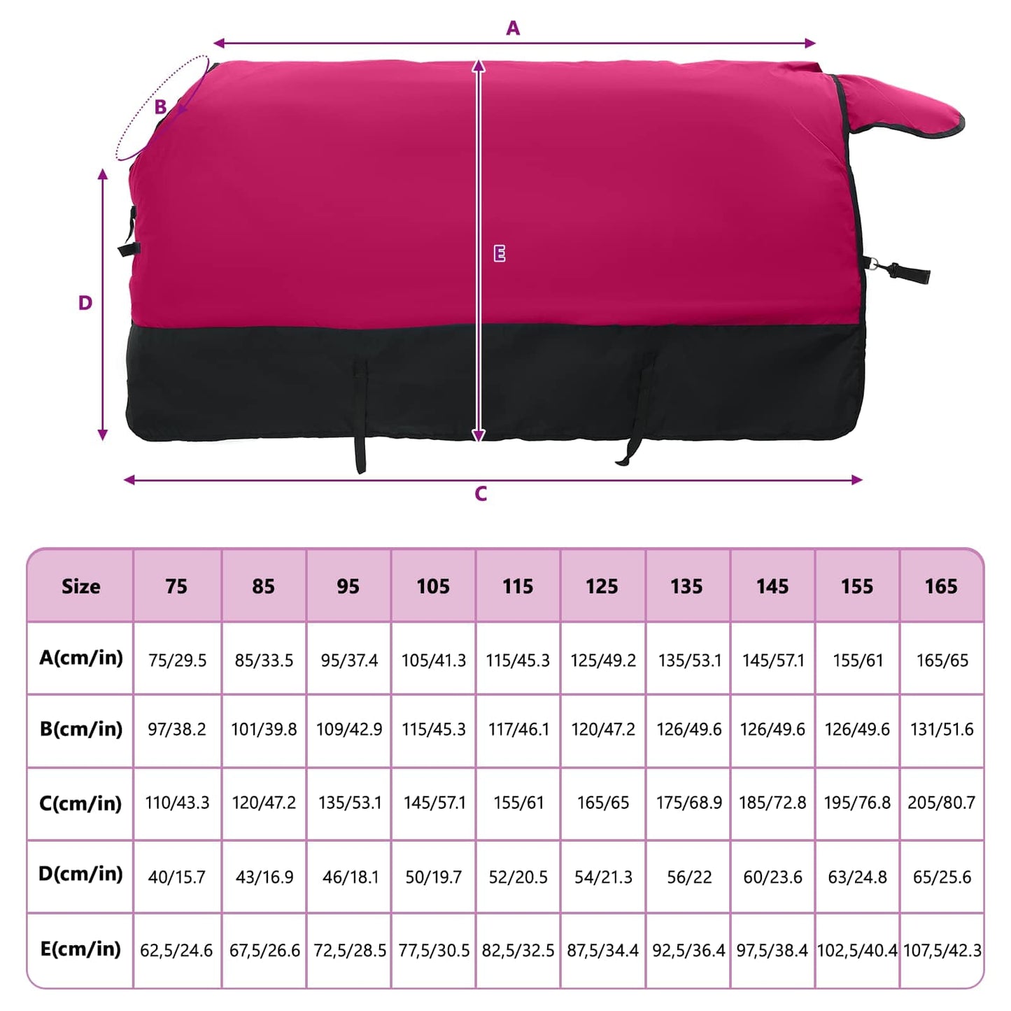 Pferdedecke Rosa und Schwarz 155 cm Polyester