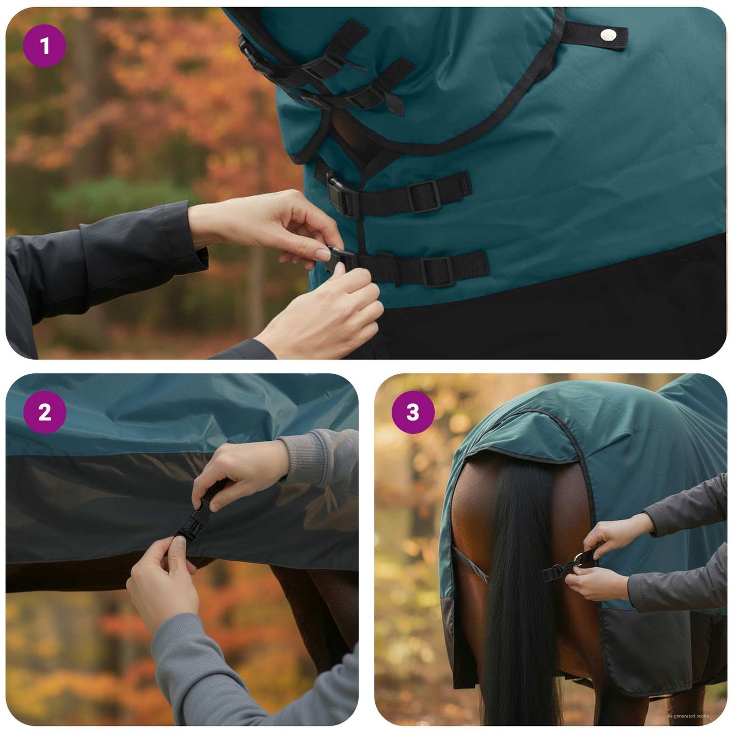 Pferdedecke Dunkelgrün und Schwarz 75 cm Polyester