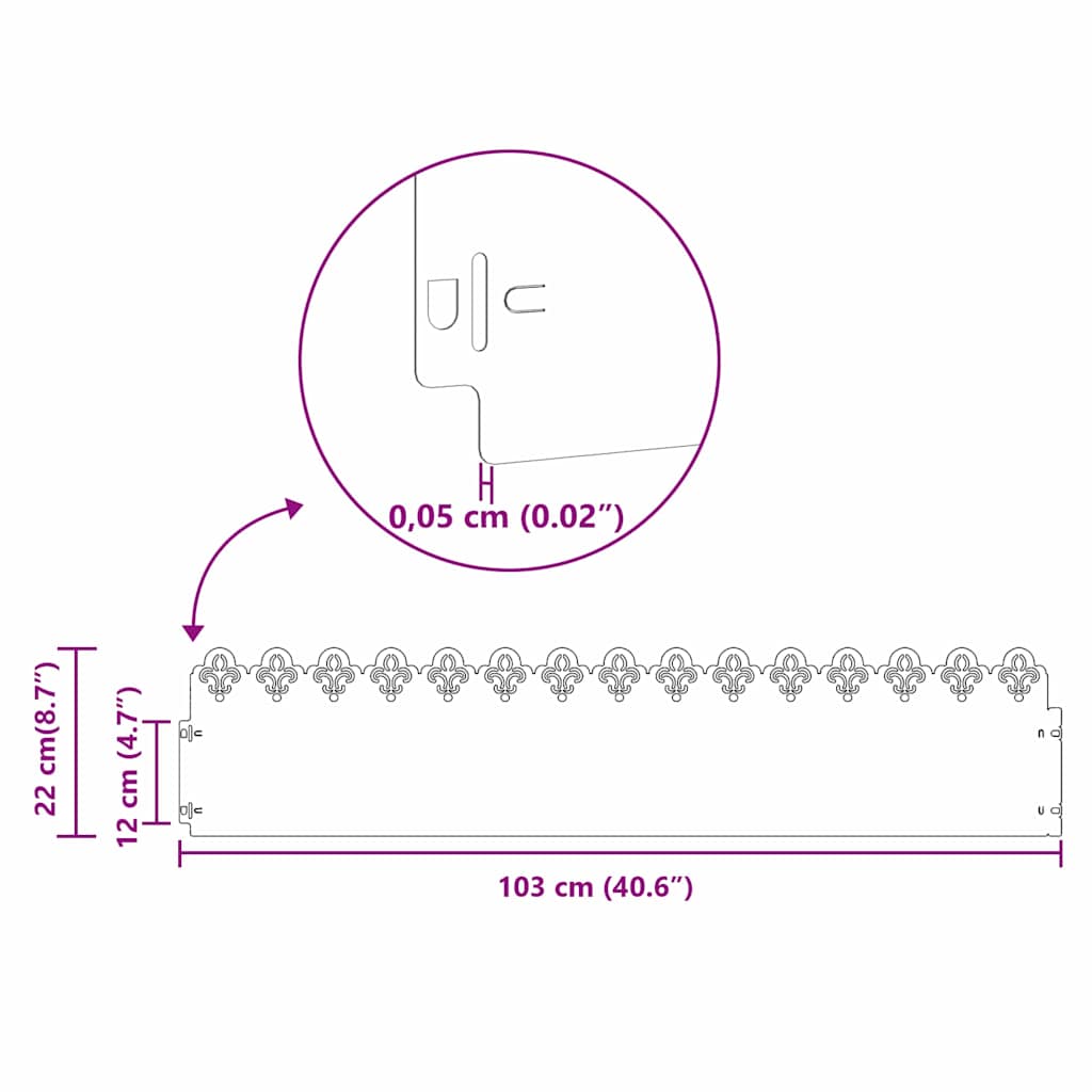 Rasenkanten 20 pcs Silber 103 x 0,05 x 22 cm Edelstahl