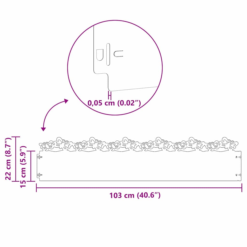 Rasenkanten 10 pcs Schwarz 103 x 0,05 x 22 cm Stahl