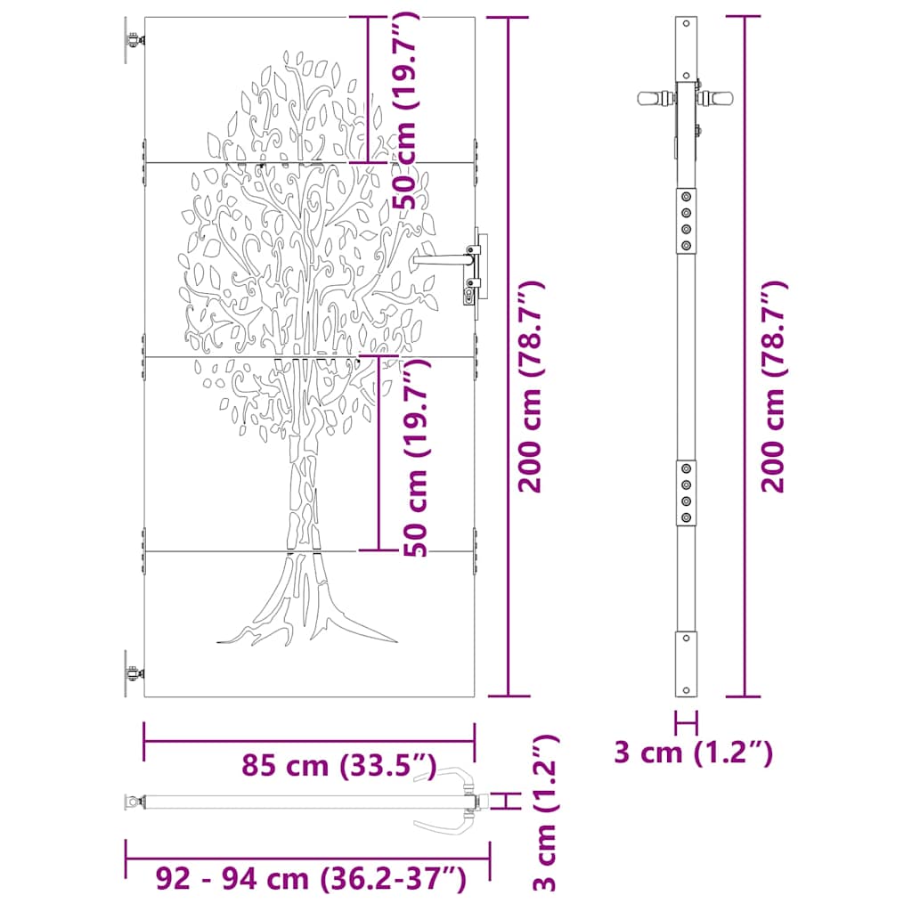 Gartentor Schwarz 85 x 200 cm Pulverbeschichteter Stahl