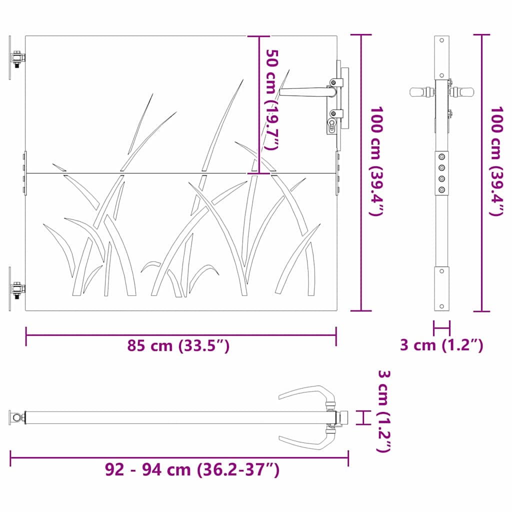 Gartentor Schwarz 85 x 100 cm Pulverbeschichteter Stahl