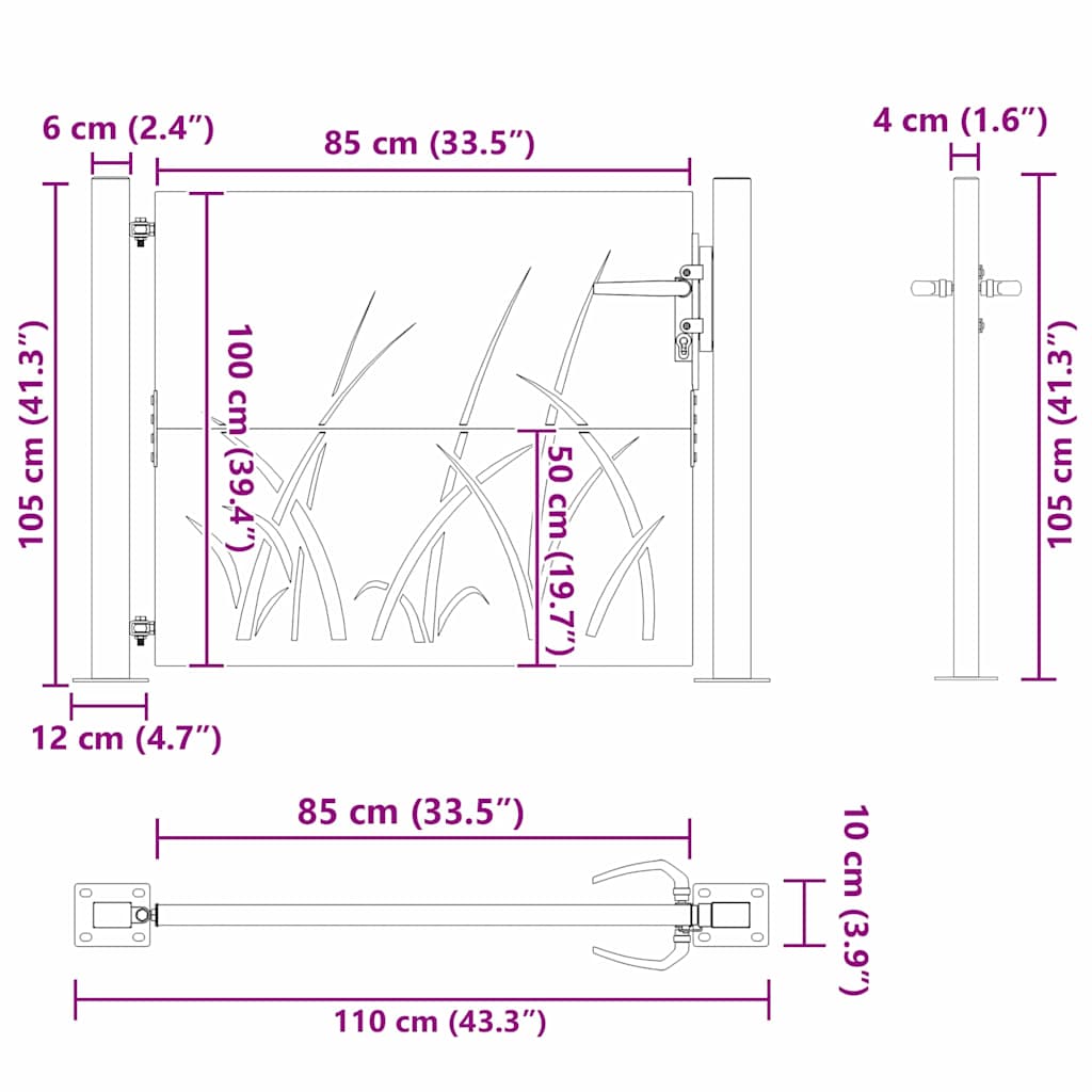 Gartentor Schwarz 110 x 105 cm Pulverbeschichteter Stahl