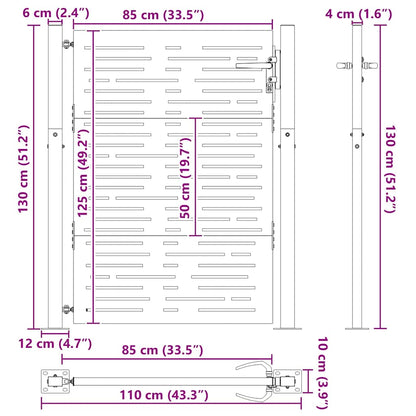 Gartentor Schwarz 110 x 130 cm Pulverbeschichteter Stahl