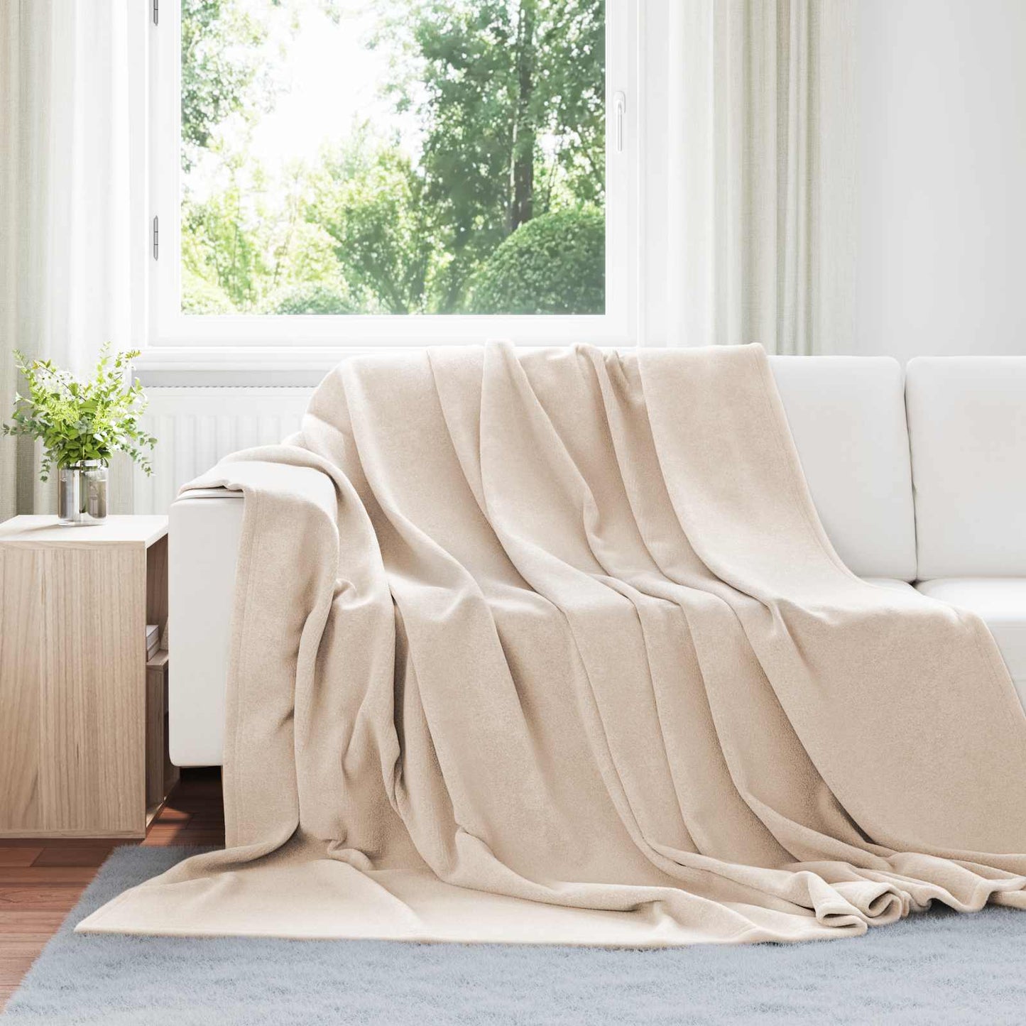 Überwurfdecke Beige 240 x 270 cm Fleece