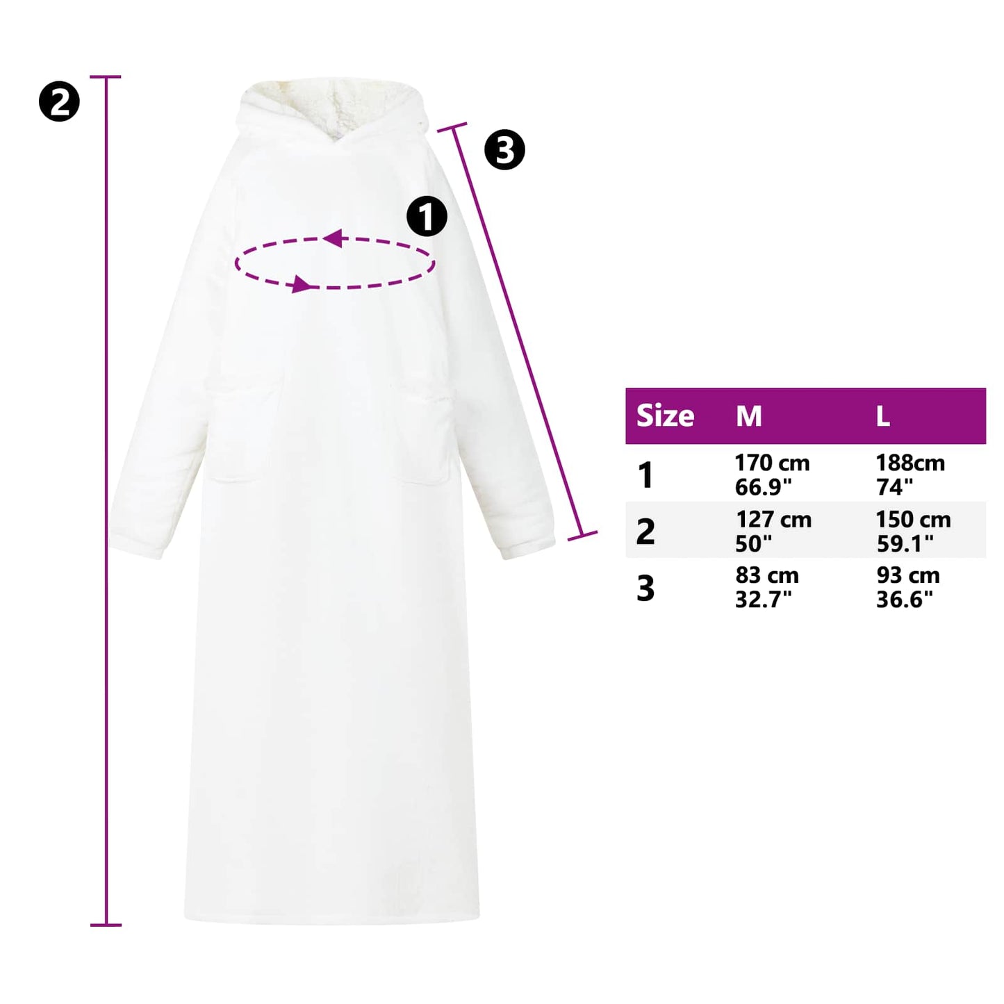 Decken-Hoodie Weiß M Fleece und Flanell