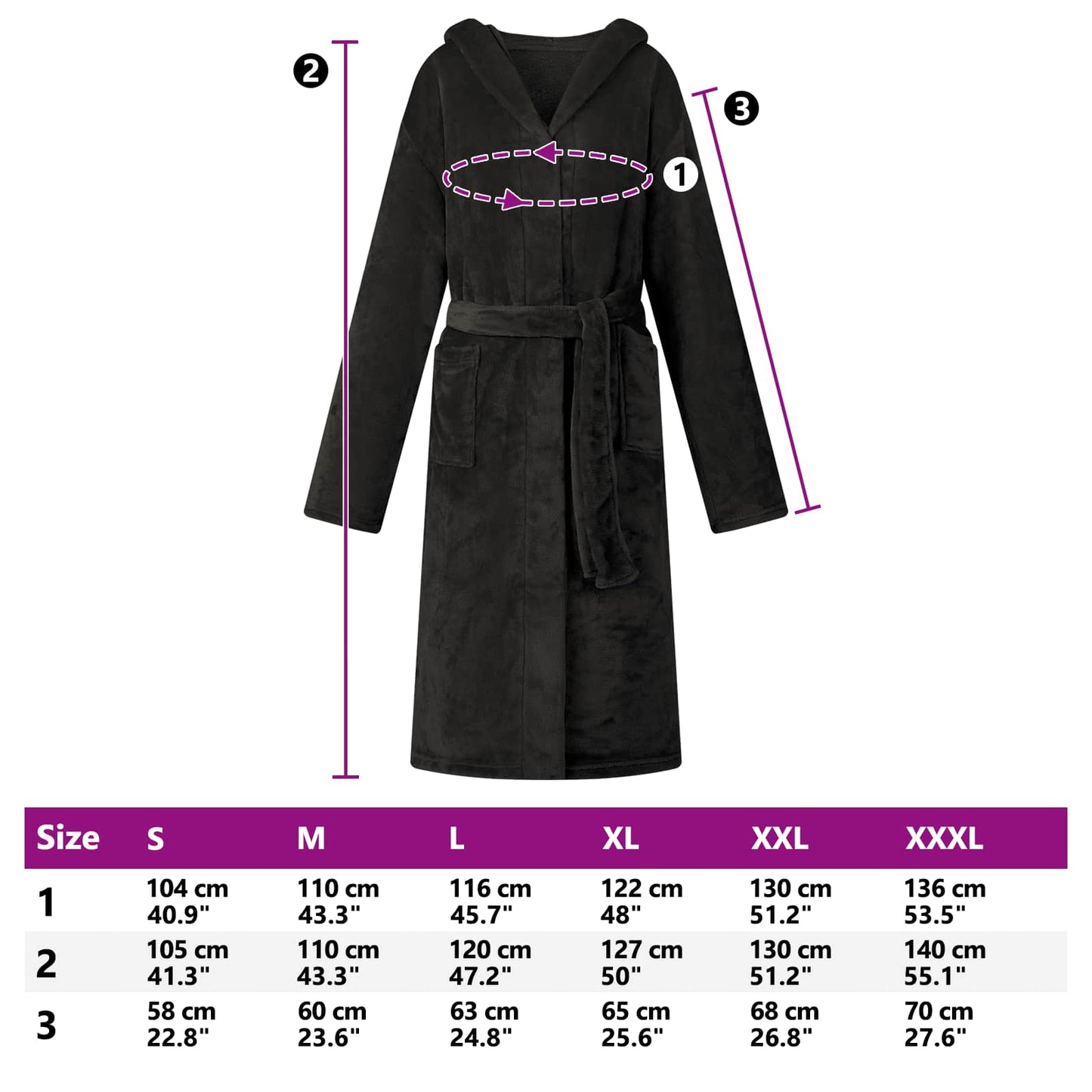 Bademantel Hoodie Schwarz M Flanell