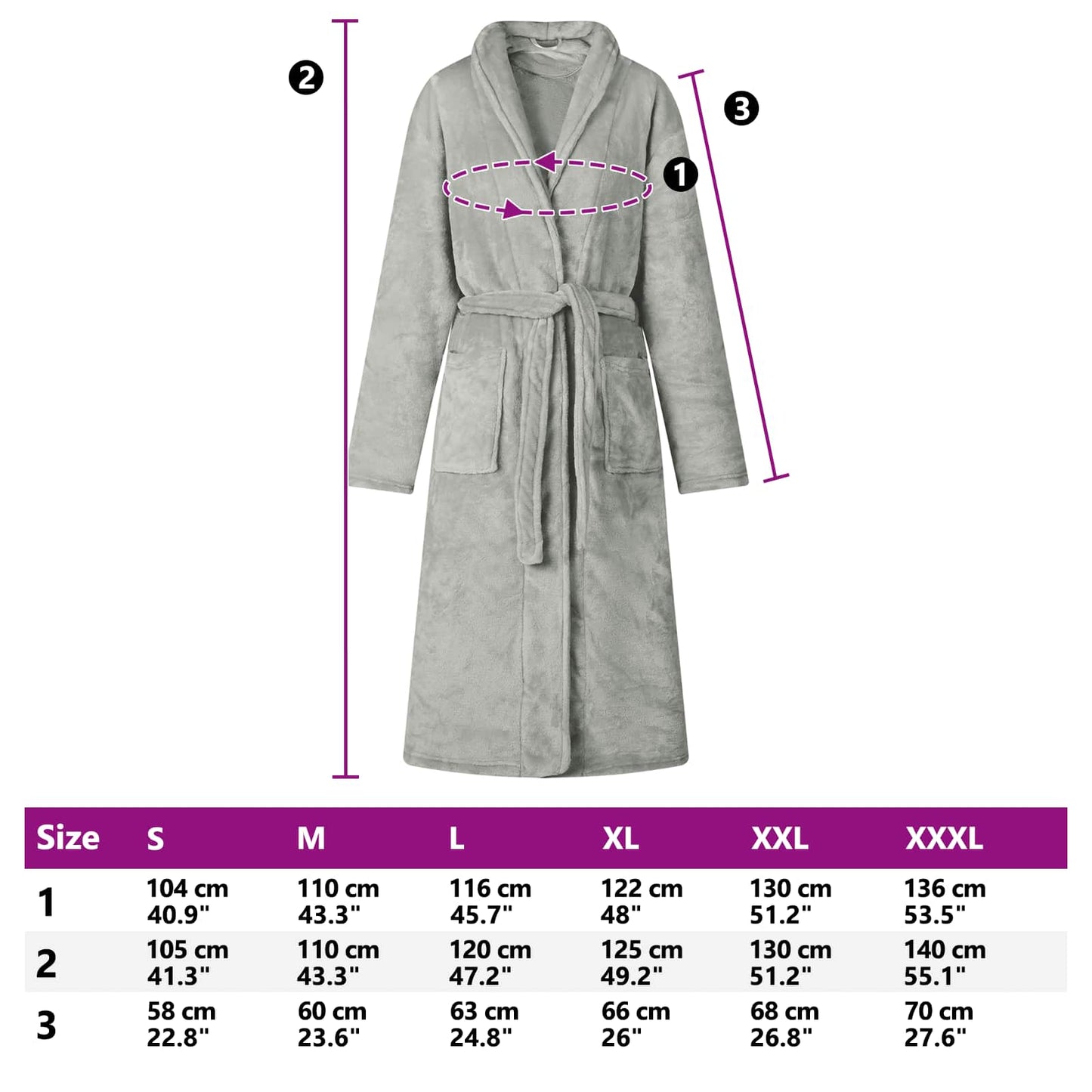 Bademantel ohne Kapuze Grau XXL Flanell