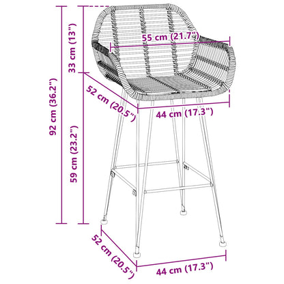 Barstuhl 2 pcs Natur 55 x 52 x 92 cm Rattan und Eisen