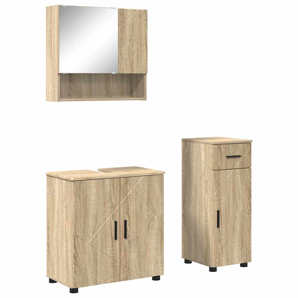 Badezimmermöbel-Set 3 pcs Sonoma-Eiche Holzwerkstoff & Metall