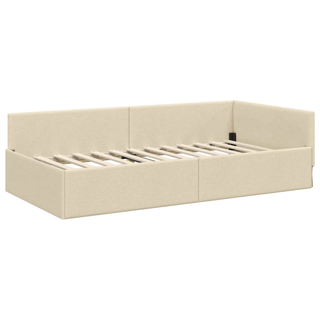 Eckbettgestell mit Kopfteil Creme 80 cm x 200 cm Stoff