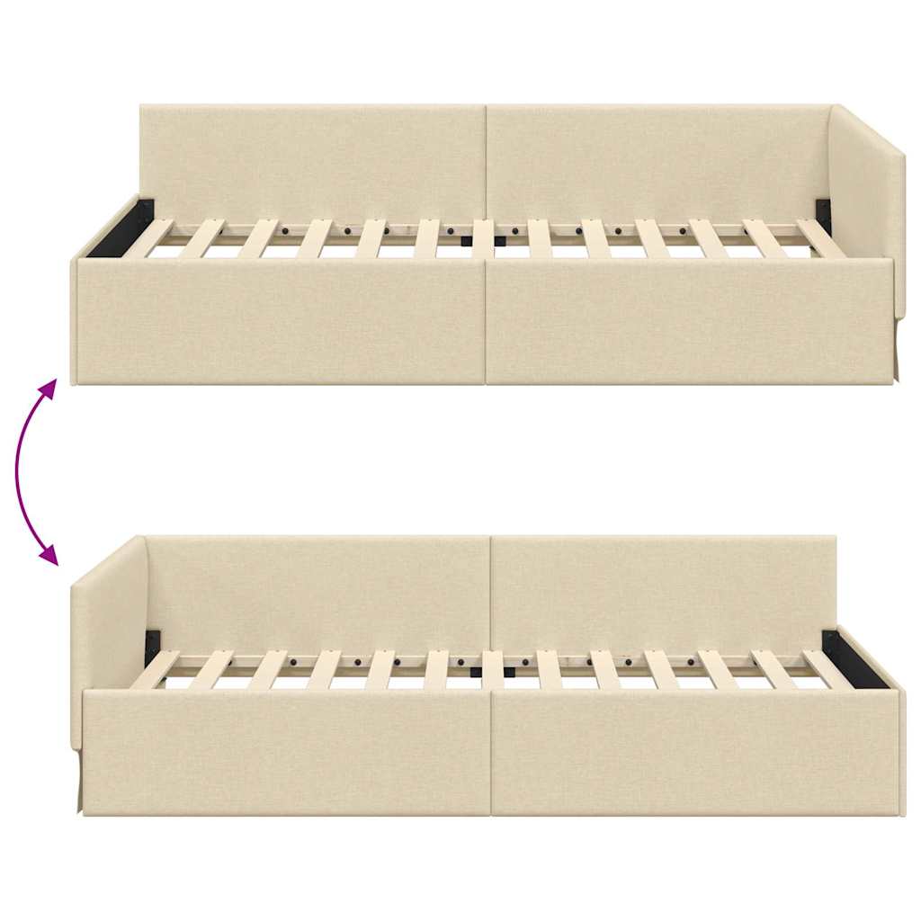 Eckbettgestell mit Kopfteil Creme 80 cm x 200 cm Stoff