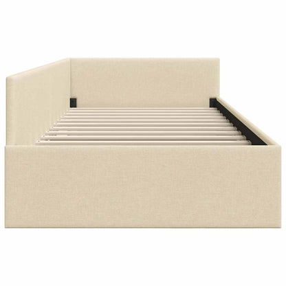 Eckbettgestell mit Kopfteil Creme 80 cm x 200 cm Stoff