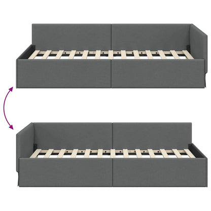 Eckbettgestell mit Kopfteil Dunkelgrau 90 cm x 200 cm Stoff