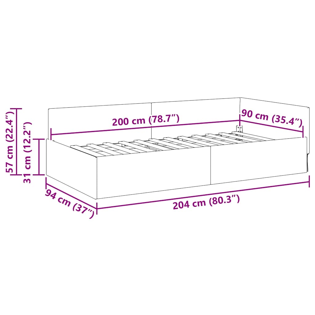 Eckbettgestell mit Kopfteil Weinrot 90 cm x 200 cm Stoff
