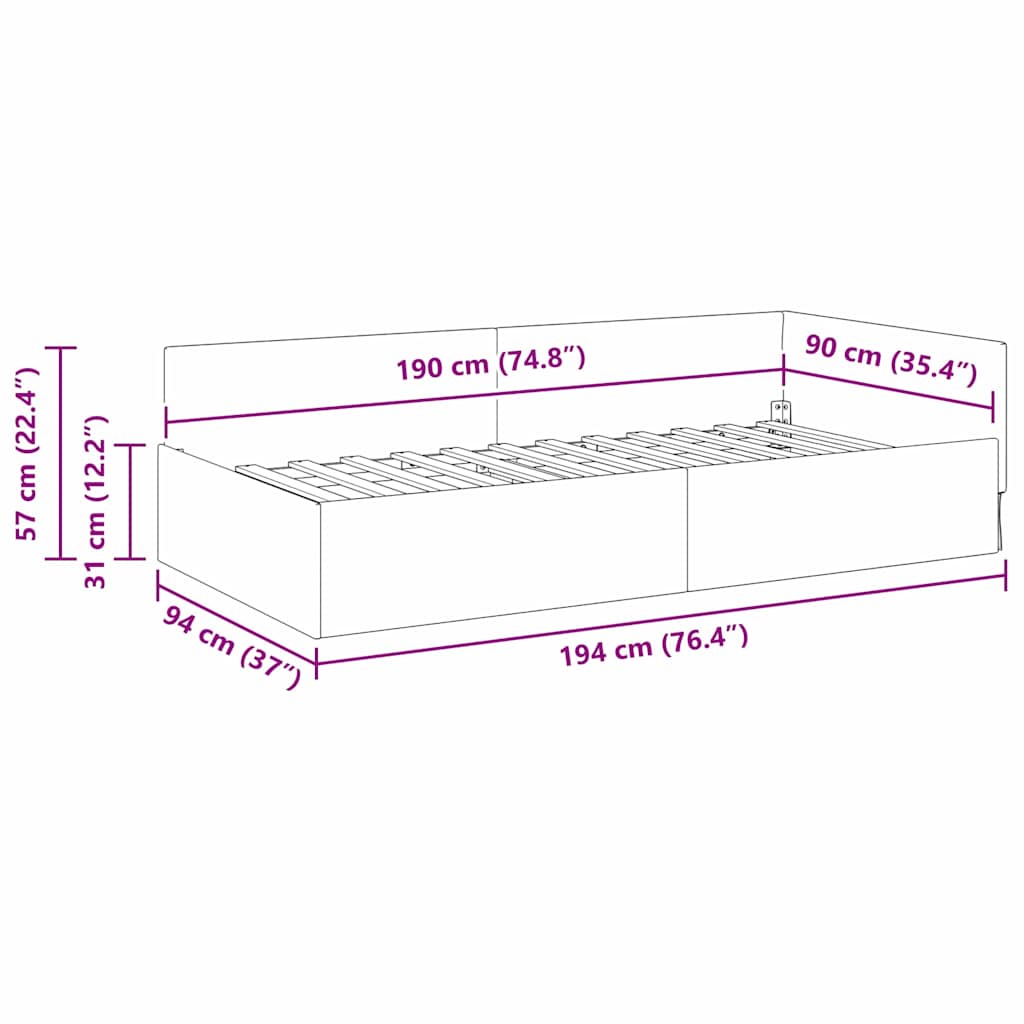 Eckbettgestell mit Kopfteil Türkis 90 cm x 190 cm Samt