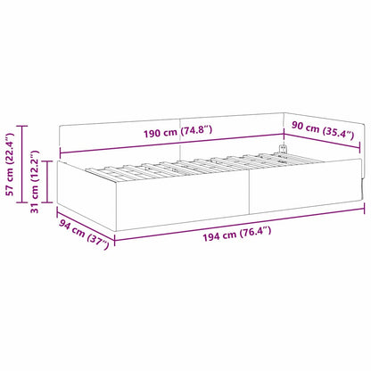 Eckbettgestell mit Kopfteil Türkis 90 cm x 190 cm Samt