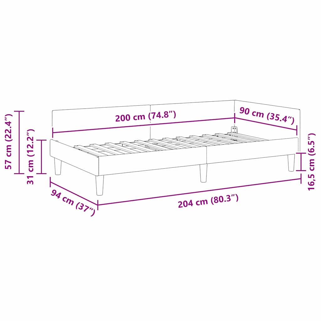 Eckbettgestell mit Kopfteil Weinrot 90 x 200 cm Stoff