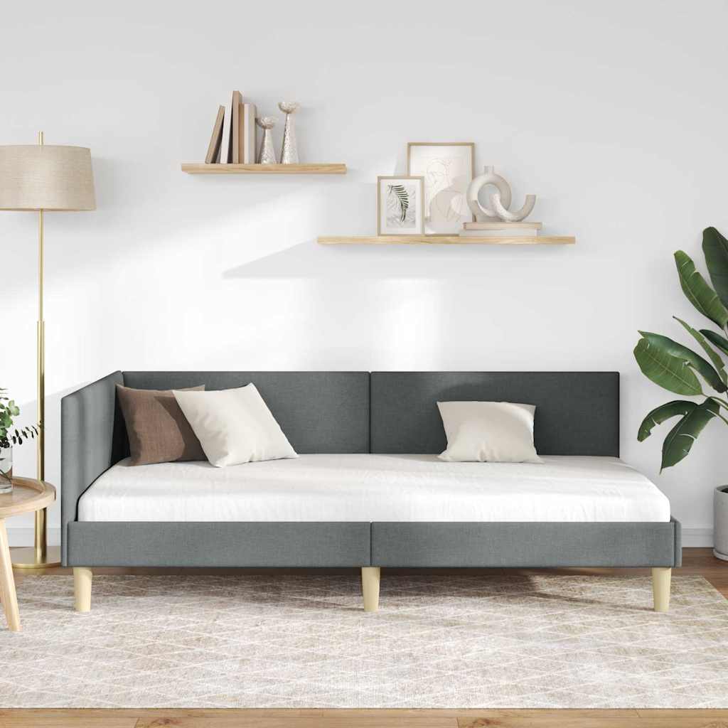 Eckbettgestell Dunkelgrau 90 cm x 200 cm Stoff und Sperrholz